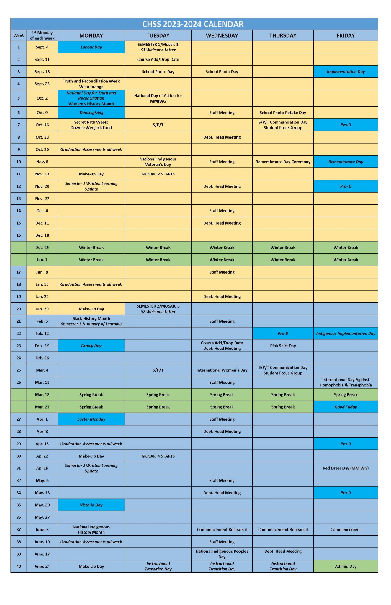 Semester System Calendar (20232024) CHSS